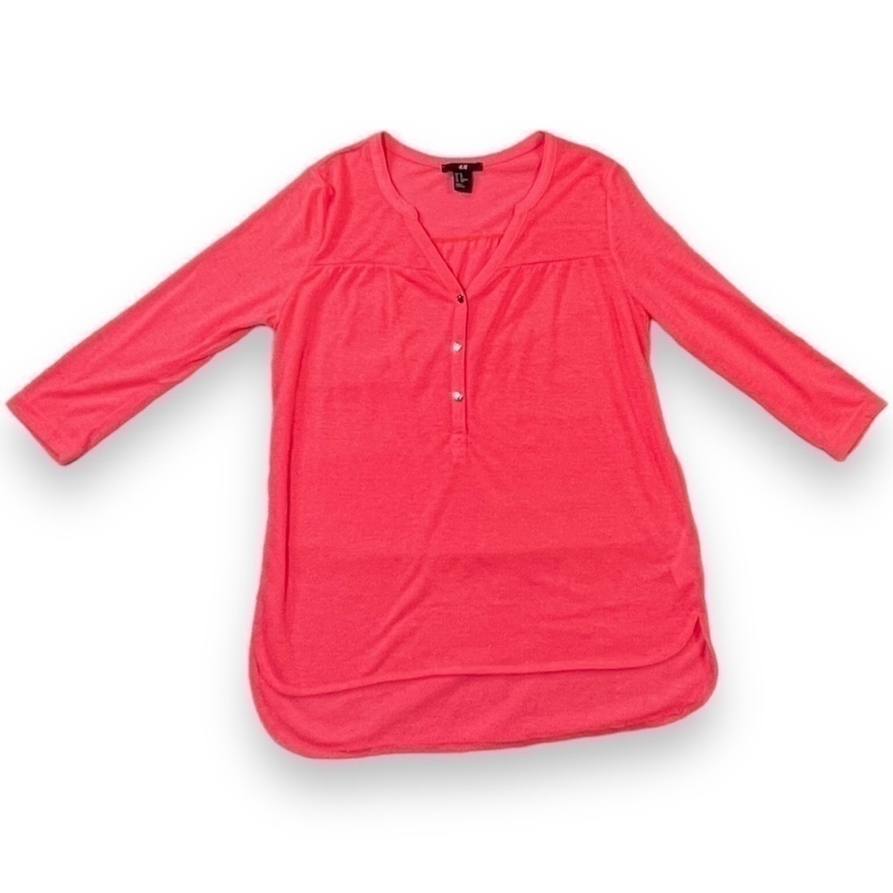 H&M Bright Coral 3/4 Sleeve Tunic Top with Button Front- Size X-Small